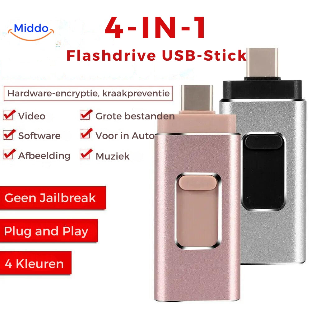 Mit unserem 4-in-1-Flash-Laufwerk haben Sie nie wieder ein vollwertiges Mobiltelefon. Das passt auf jedes Gerät! 