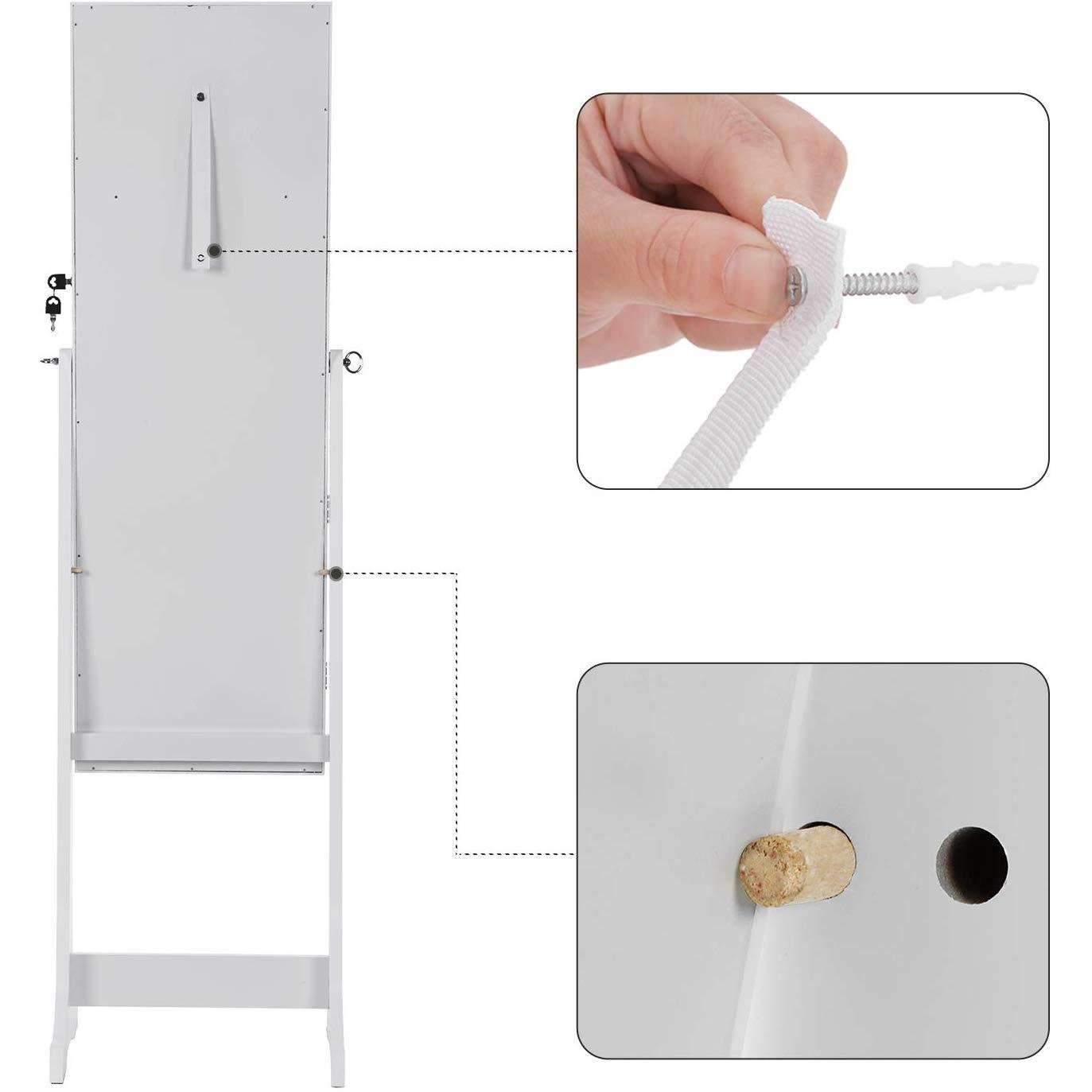 Standing Jewelry Cabinet with Mirror and LED lighting - Lockable - Jewelry storage cabinet with large mirror