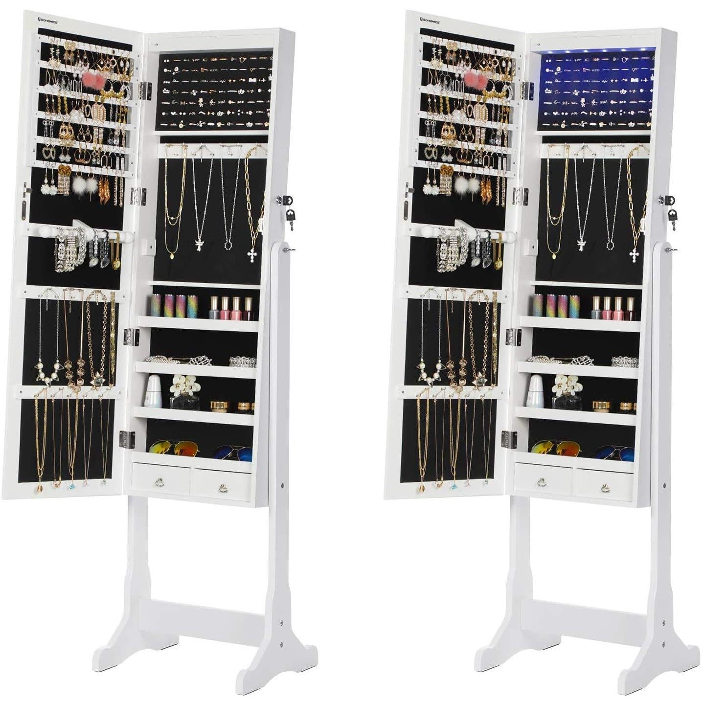 Standing Jewelry Cabinet with Mirror and LED lighting - Lockable - Jewelry storage cabinet with large mirror