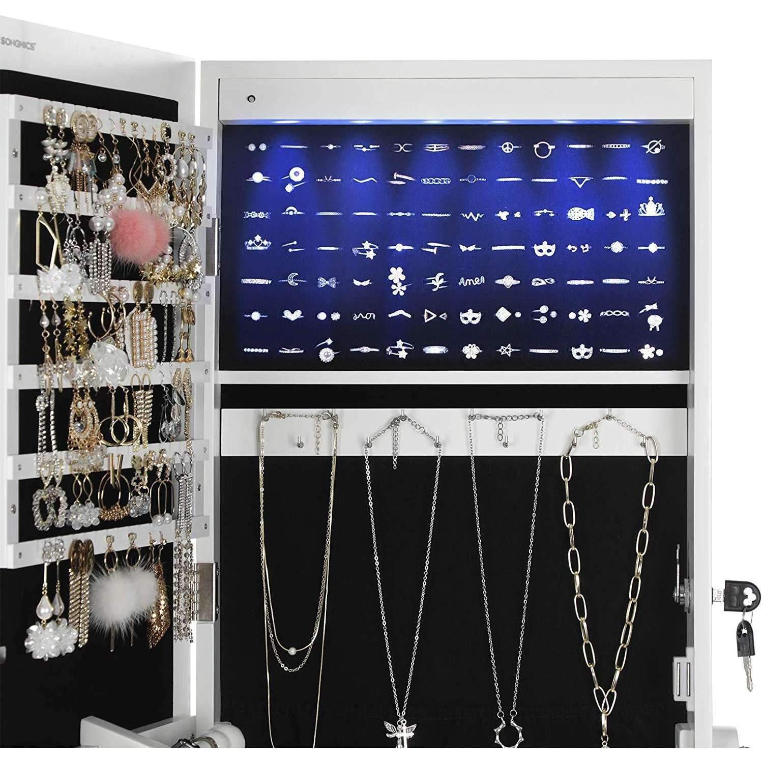 Standing Jewelry Cabinet with Mirror and LED lighting - Lockable - Jewelry storage cabinet with large mirror