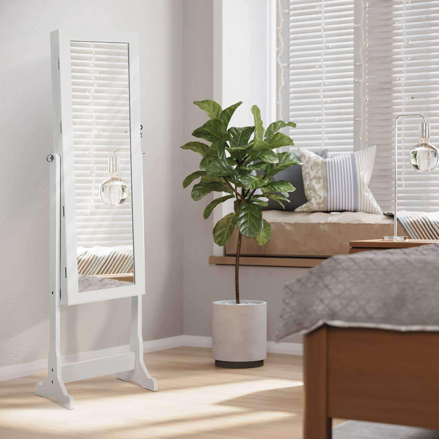 Standing Jewelry Cabinet with Mirror and LED lighting - Lockable - Jewelry storage cabinet with large mirror