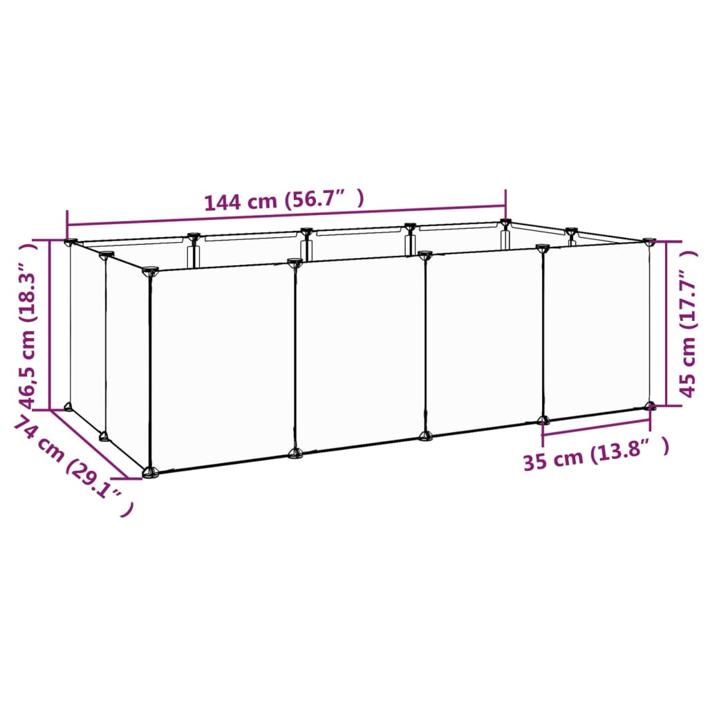 Tierkäfig klein 144x74x46,5 cm Polypropylen und Stahl transparent