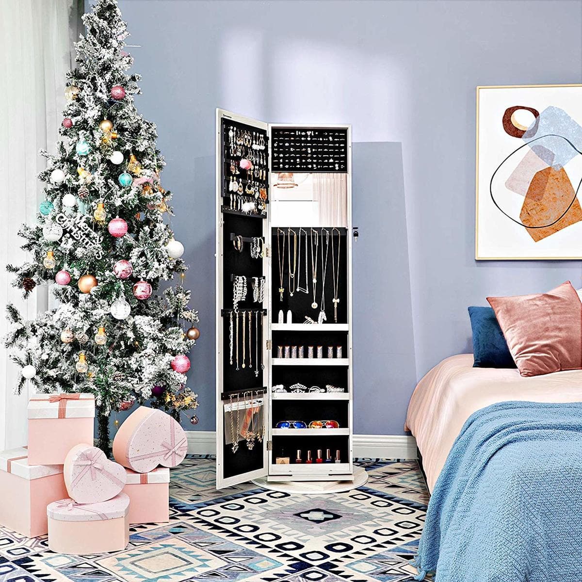 Jewelry cabinet with mirror