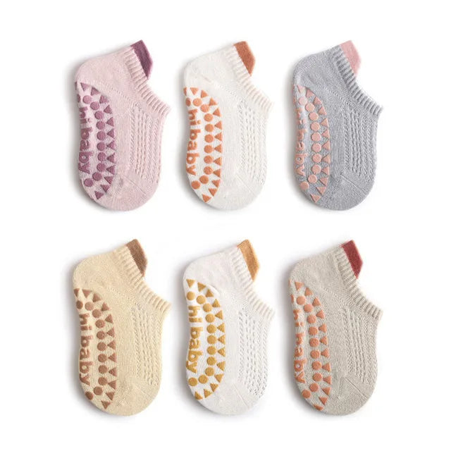 6 Paar rutschfeste Baumwoll-Bodensocken für Babys, Jungen und Mädchen, Sommer, für Kleinkinder, Kinder, Indoor-Aktivitäten, Laufen lernen