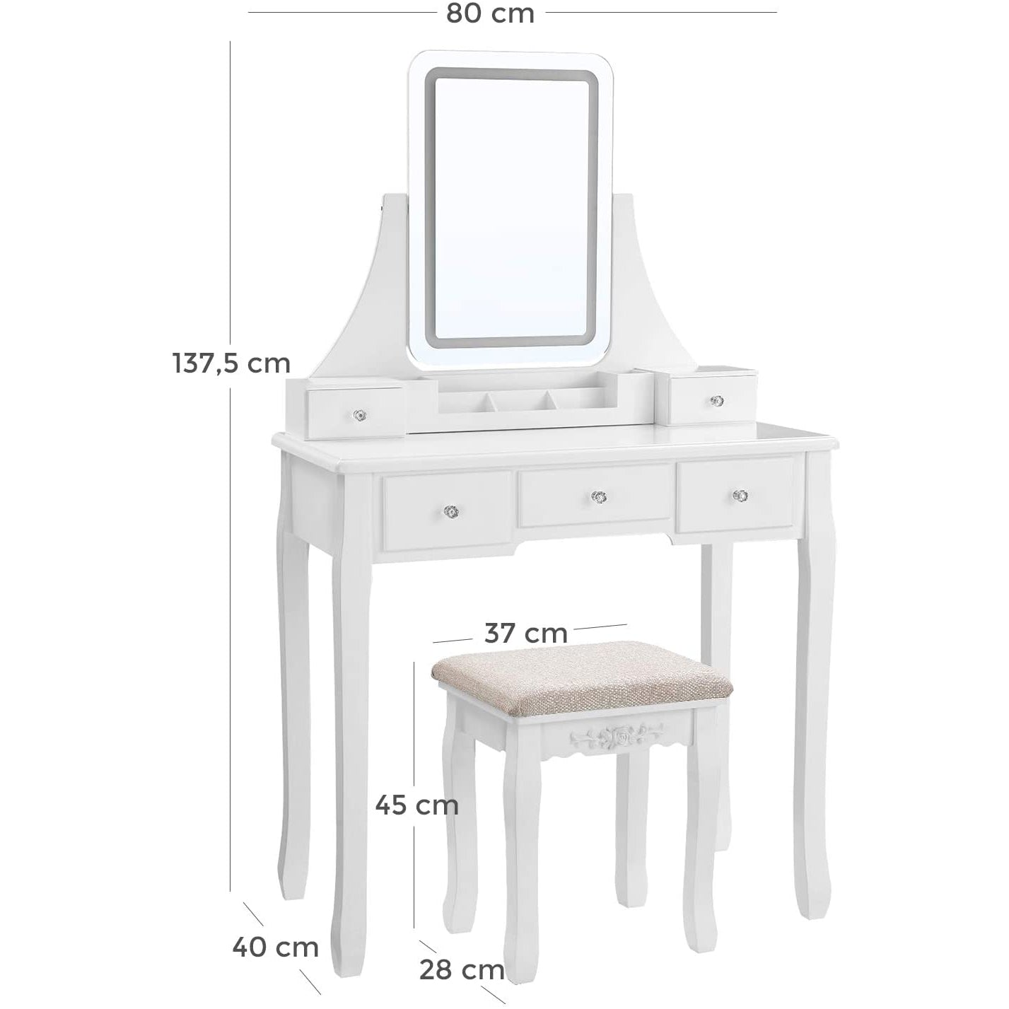 Dressing table with LED lighting